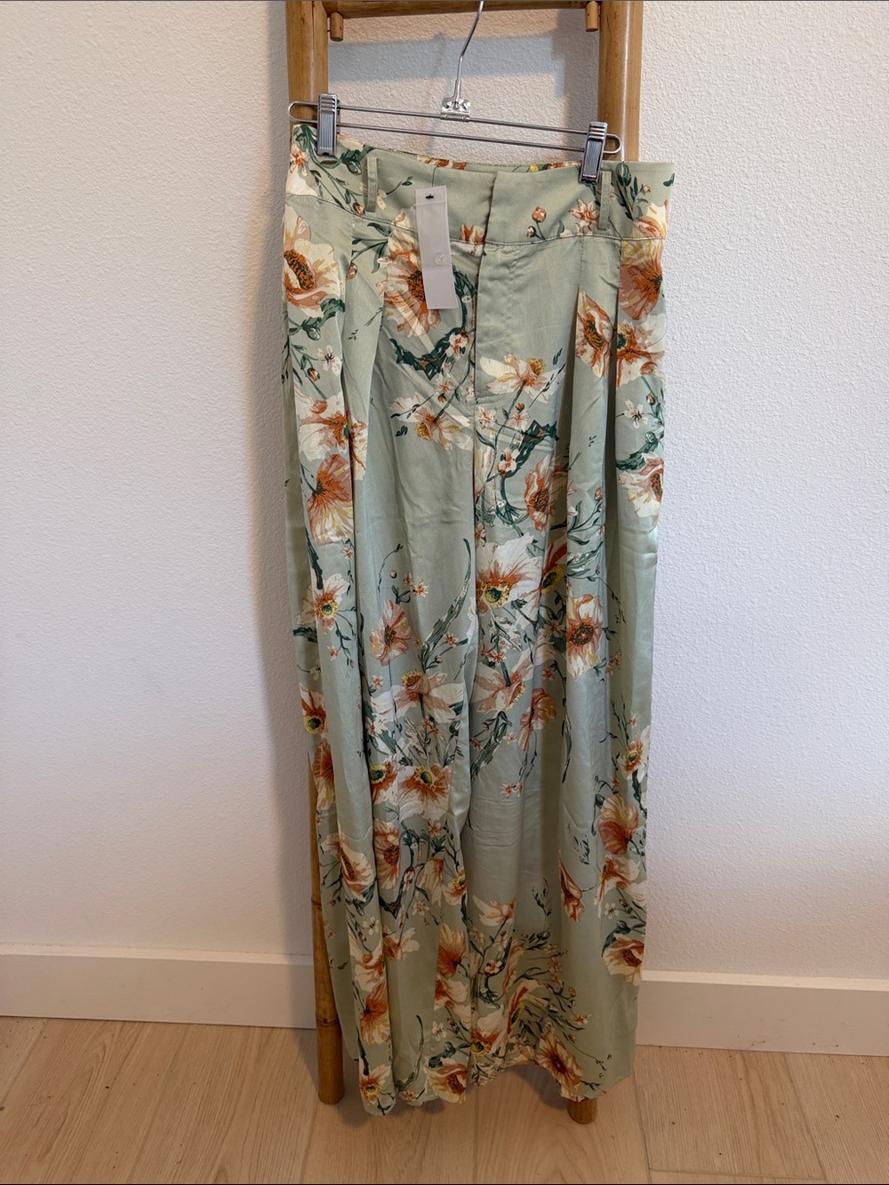 Floral Wide Leg Pants in Silky Sage Green